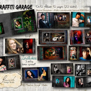 Plantilla de álbum 10x10 para fotógrafos - Graffiti Garage Senior Album