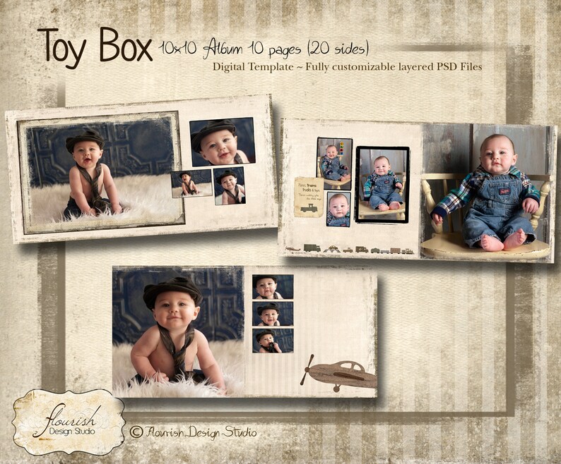 10x10 Album Template for Photographers Toy Box Baby Boy Album Etsy