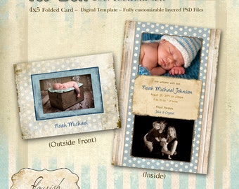 SOFORTIGER DOWNLOAD - 4x5 Klappkarten, Baby Boy Geburtsanzeigen - Spielzeugkiste