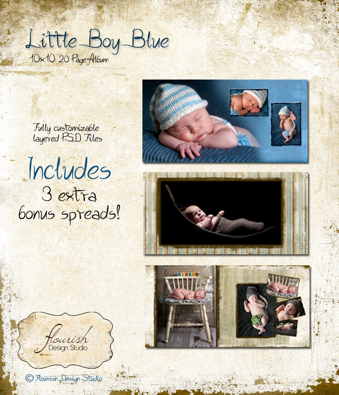 10x10 Baby Album Template for Photographers Little Boy Blue Album Etsy