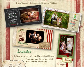 INSTANT DOWNLOAD - 4x8 Slimline Christmas Card Bundle Photoshop Template Slimline Collection