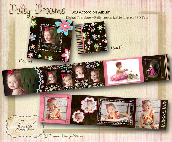 Instant Download 3x3 Mini Accordion First Birthday Baby Album Etsy