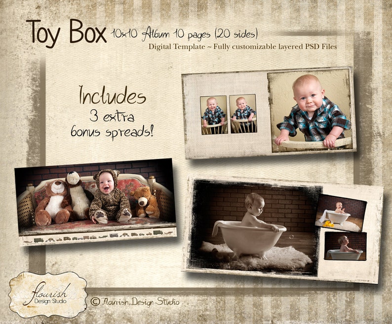 10x10 Album Template for Photographers Toy Box Baby Boy Album Etsy