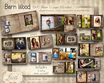10x10 Album template for photographers - Barn Wood Senior Portrait Album