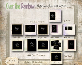 Photo Cube templates for photographers - Over the Rainbow  (8x8 & 4x4 inch cubes)