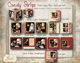 Photo Cube templates for photographers - Candy Stripe Cube (8x8 & 4x4 inch cubes)