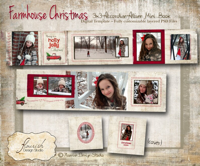 3x3 Accordion Christmas Album template for photographers | Etsy