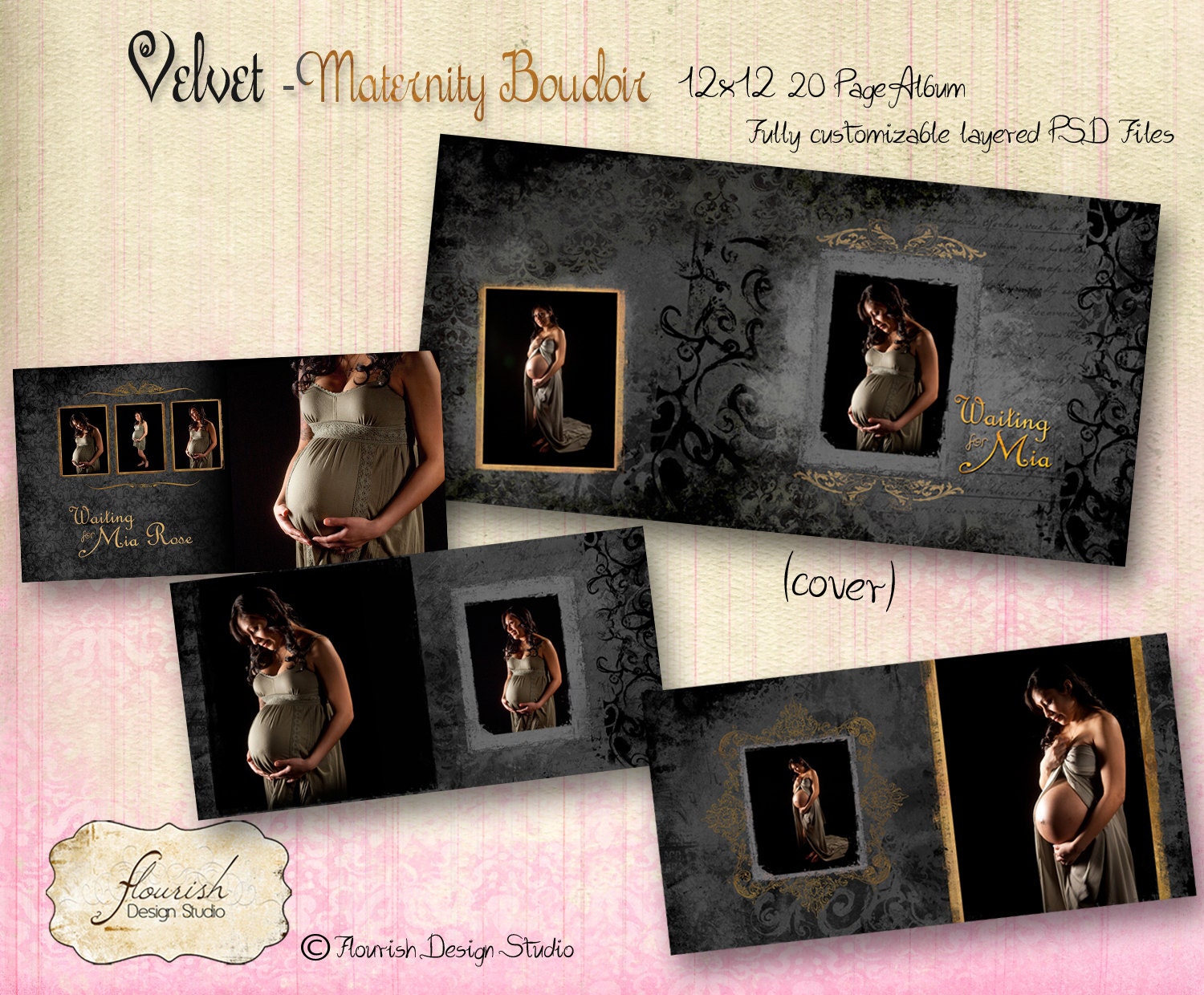 12x12 Layflat Maternity Boudoir Album Template for Photographers Velvet