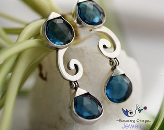 Handmade Sterling Silver Dangle Earrings, Blue Sapphire, September Birthstone