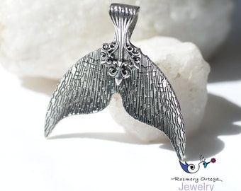 Silver Whale Tail Pendant, Silver Mermaid Tail Pendant, Mermaid Gift for Women. Whale Tail Gift.