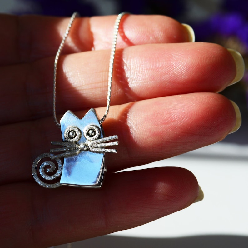 Cat Silver Pendant Cat Pendant Silver Cat Necklace Handmade Etsy