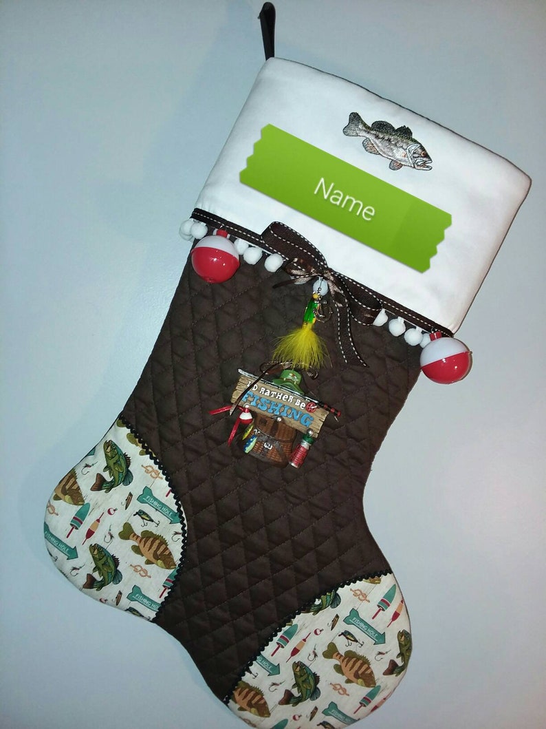 Fishing Customized Christmas Stocking With Embroidered Name Etsy