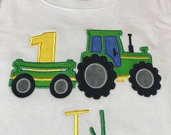 Tractor with Wagon Birthday Shirt, Farming Birthday Shirt, 1st Birthday, Baby Boy Tractor Shirt