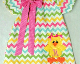 Personalized Easter Dress for Girls, Printed Outfit,Chevron Spring Dress, Baby Chick Dress, Monogrammed Holiday Dress,Pastels Handmade Dress