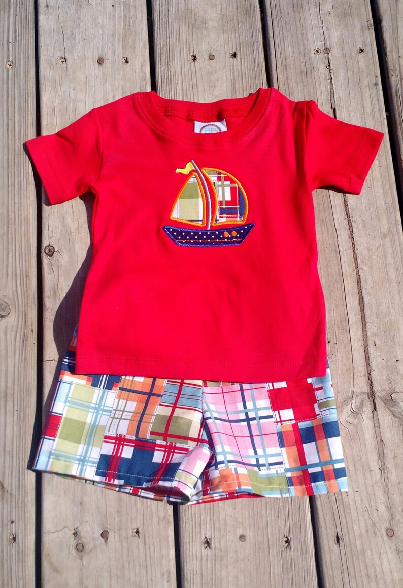 boys-sailboat-shirt-with-plaid-shorts-nautical-shirt-summer-etsy