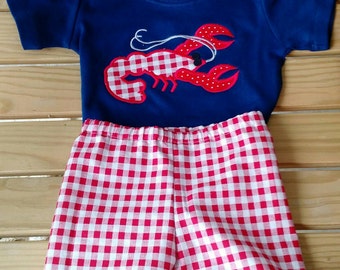 Boys Crawfish Shirt with Plaid Shorts, Mudbug Shirt, Summer Shorts Set, Beach Shirt and Shorts