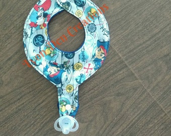 Pirate Boy Binky Bib, Pirate Pacifier Bib,  Pirate Baby Binky Bib Drool Bib, Baby Bib, Pacifier Holder, Binky Holder