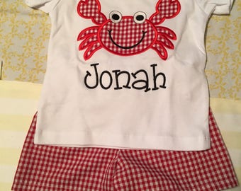 Crab Shirt, Plaid Crab, Beach Outfit, Crab Applique, Baby Crab, Toddler Crab, Personalized Shirt
