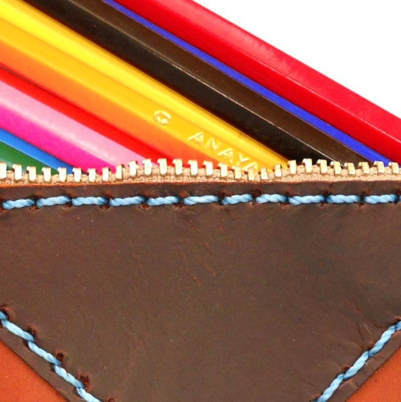 LEATHER PENCIL CASE / Brown leather pencil case / Zipper pencil case image 2