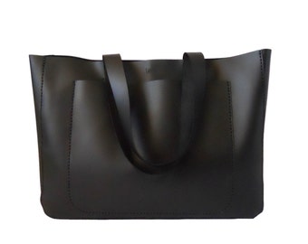 GRAND SAC FOURRE-TOUT EN CUIR/ sac fourre-tout noir en cuir, sac à bandoulière, carryall. Handmade