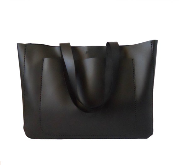 LARGE LEATHER TOTE/ Leather Black Tote Bag Shoulder Bag - Etsy