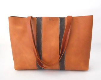 LARGE LEATHER TOTE/ leather light brown tote bag, shoulder bag, carryall. handmade