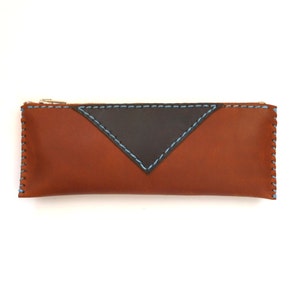 LEATHER PENCIL CASE / Brown leather pencil case / Zipper pencil case image 3