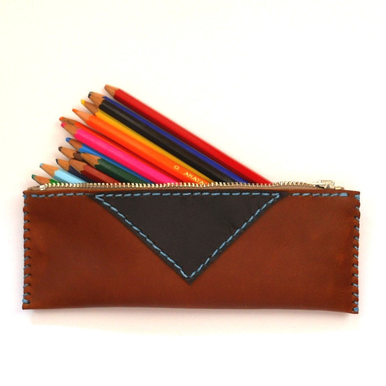 LEATHER PENCIL CASE / Brown leather pencil case / Zipper pencil case image 1