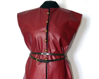 Red surcote, Medieval and Renaissance faux leather overtunic for knights, lords, court dress for sword and sorcery cosplay