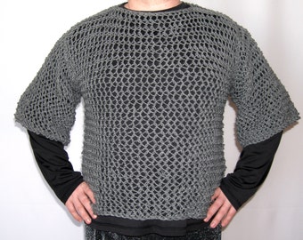 Faux chain mail shirt, with short sleeves, 2 neckline options and 5 color choices for LARP, SCA events and medieval costumes