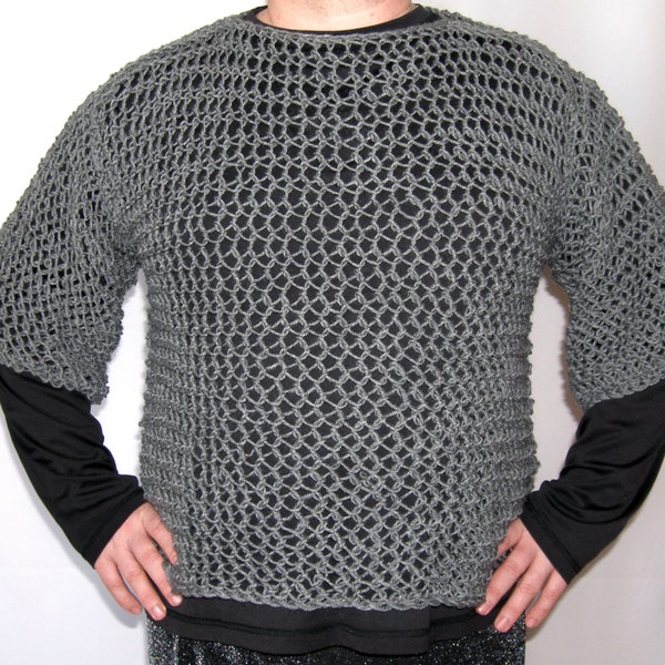 Faux chain mail shirt, with short sleeves, 2 neckline options and 5 color choices for LARP, SCA events and medieval costumes