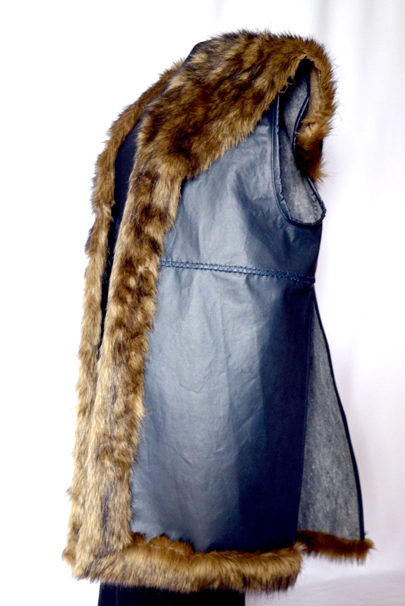 Dwarf King Surcoat, a midnight blue faux leather coat with faux fur collar and trim, Medieval, Renaissance, Viking, LARP, Halloween costumes image 4