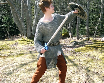 Hand Knit Faux Chain Mail Hauberk, mid-thigh length, unisex sizing, for knights, LARP and SCA events, themed weddings
