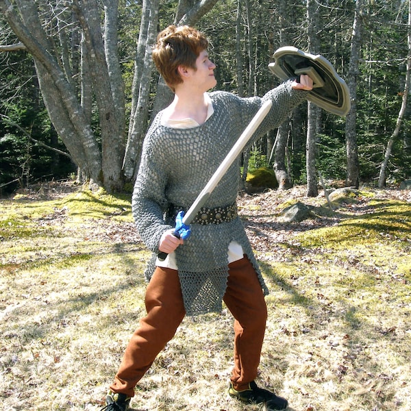 Tricot à la main Faux Mail Hauberk, mi-cuisse, taille unisexe, pour les chevaliers, événements LARP et SCA, mariages à thème