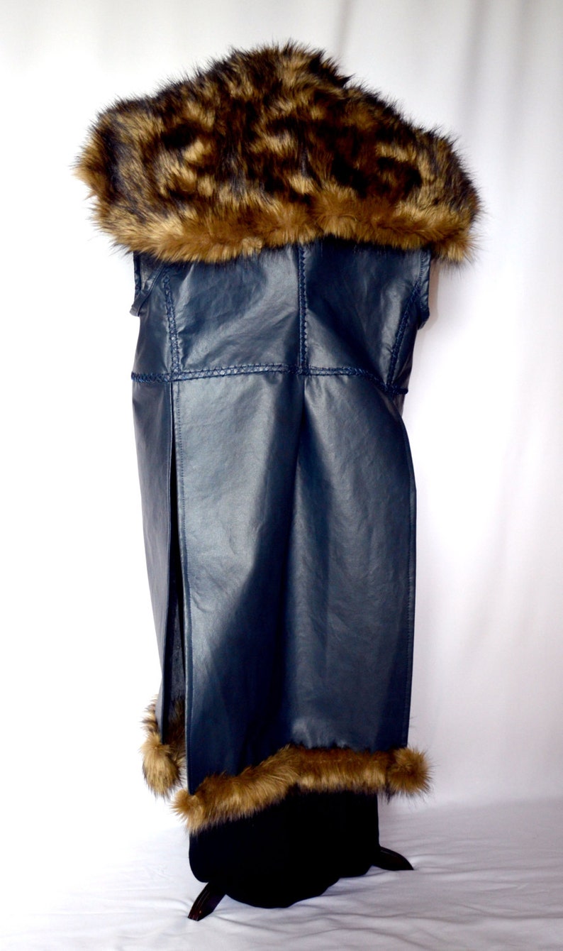 Dwarf King Surcoat, a midnight blue faux leather coat with faux fur collar and trim, Medieval, Renaissance, Viking, LARP, Halloween costumes image 3