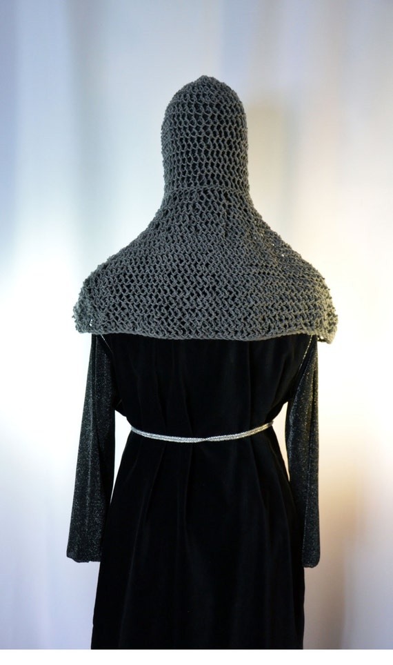 Faux Chain Mail Coif and Collar, a Hand Knit Maille Hood and