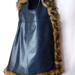 Dwarf King Surcoat, a midnight blue faux leather coat with faux fur collar and trim, Medieval, Renaissance, Viking, LARP, Halloween costumes