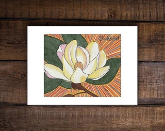 Magnolia Grandiflora Oxford Mississippi Print Mixed Media Outsider Folk Pop Painting #551 by J-man art