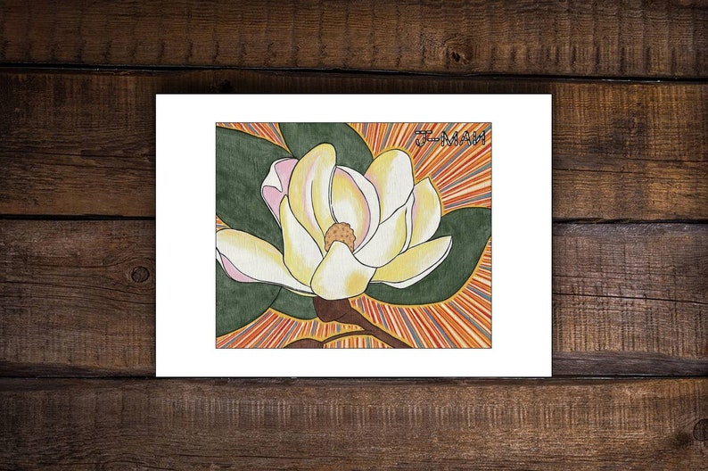 Magnolia Grandiflora Oxford Mississippi Print Mixed Media Outsider Folk Pop Painting 551 by J-man art image 1