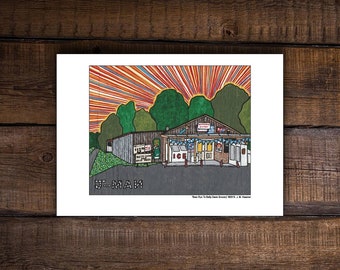 Beer Run To Betty Davis Grocery Oxford Mississippi Print Mixed Media Outsider Folk Pop Painting #726 by J-man art