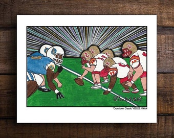 Crosstown Classic Football Oxford Mississippi Print Mixed Media Outsider Folk Pop Painting #855 by J-man art
