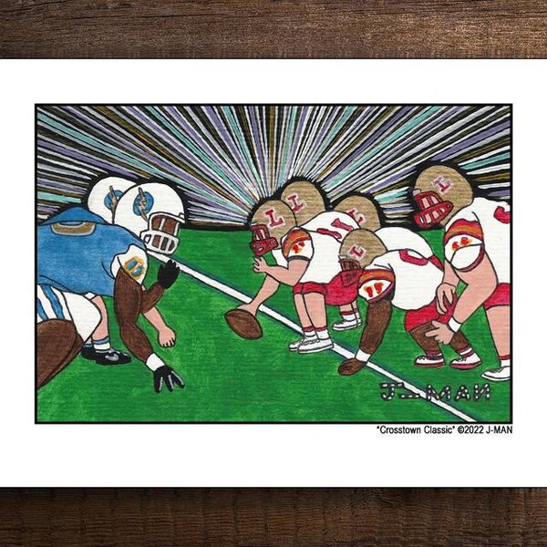 Crosstown Classic Football Oxford Mississippi Print Mixed Media Outsider Folk Pop Painting #855 by J-man art