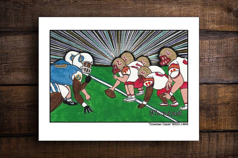 Crosstown Classic Football Oxford Mississippi Print Mixed Media Outsider Folk Pop Painting 855 by J-man art image 1