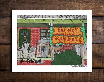 Local Color Oxford Mississippi Print Mixed Media Outsider Folk Pop Painting #931 by J-man art