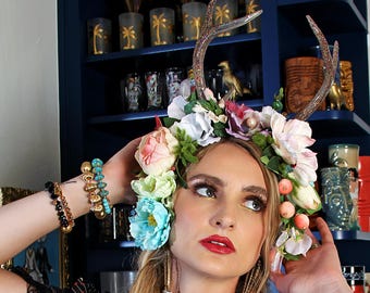 Artemis floral antler crown, Antler flower crown, Antlers, Vegan Antlers