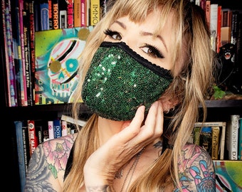 Máscara facial de lentejuelas verde esmeralda