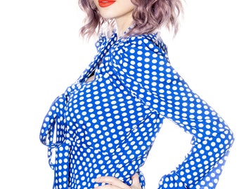 Polka Dot a maniche lunghe Camicia anteriore Bow