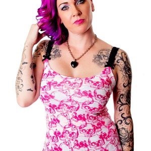 Jessica Louise Pink Skulls Tank, novelty skull print
