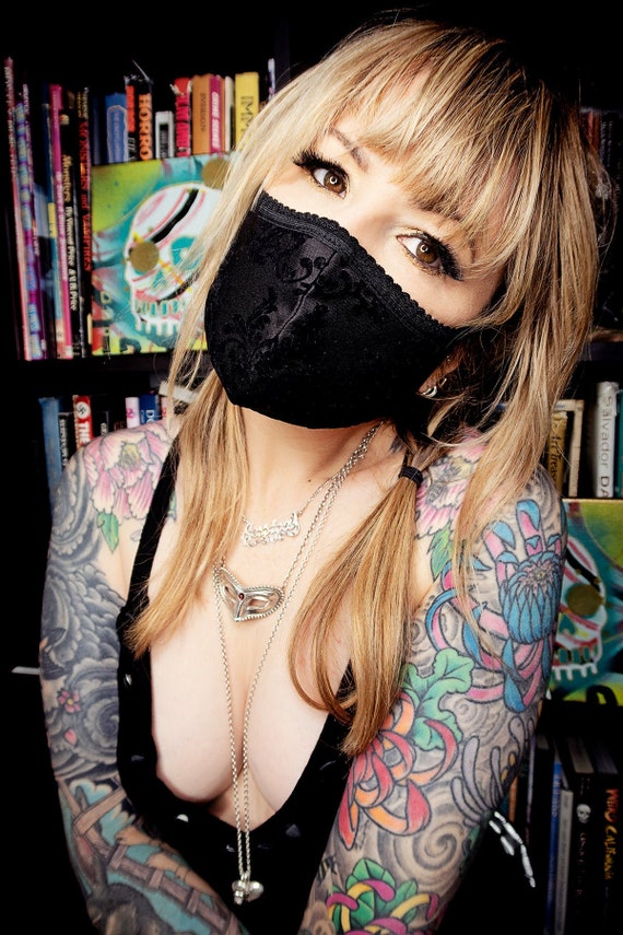 Victorian Gothic black velvet flocked facemask