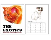 2016 Cat Calendar / Wall Calendar / Set of 12 Prints Collection / Exotic Shorthair /Persian Cat /Cat Illustration /Cat Drawing /Cat Painting